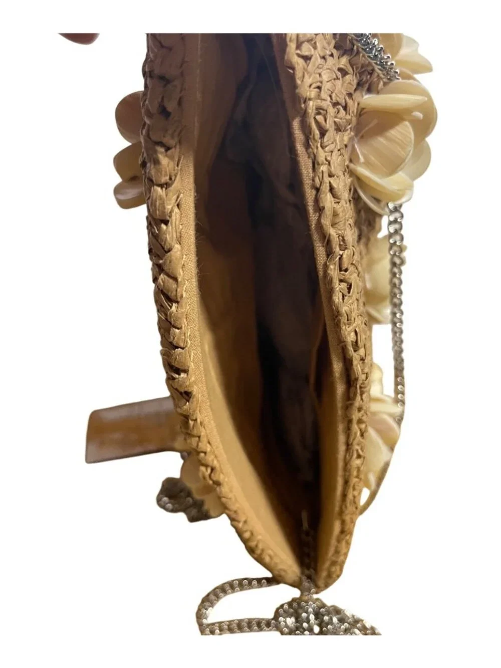 From India to You Woven Raffia Crossbody Bag Shell Flower Chain Strap Purse